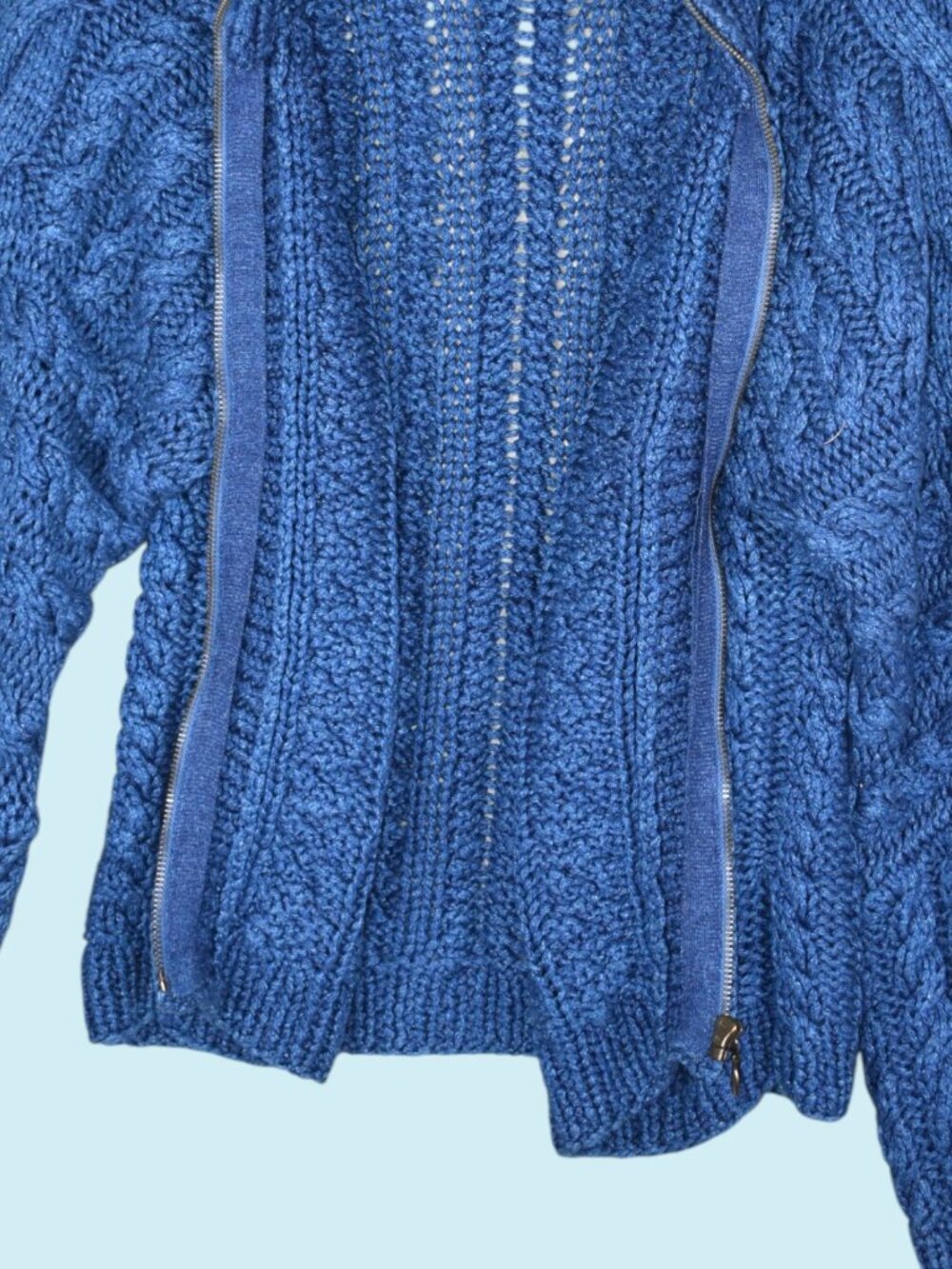 Ulla Johnson Zari Cardigan Size M/L Blue Knit Full Zip Textured Cotton Sweater - Picture 7 of 12